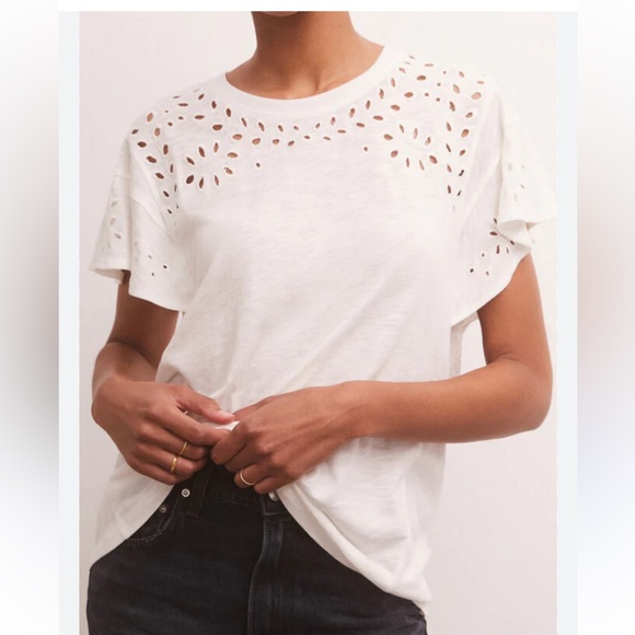 NWT Z Supply Ivory Eyelet Short Sleeve Top Ladies Size M - Picture 1 of 6